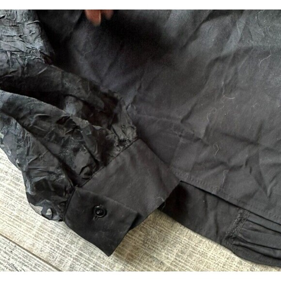 Zara Womens Medium Top Animal Leopard Print Organza Puff Vneck Sleeve Crop Black - Picture 5 of 8